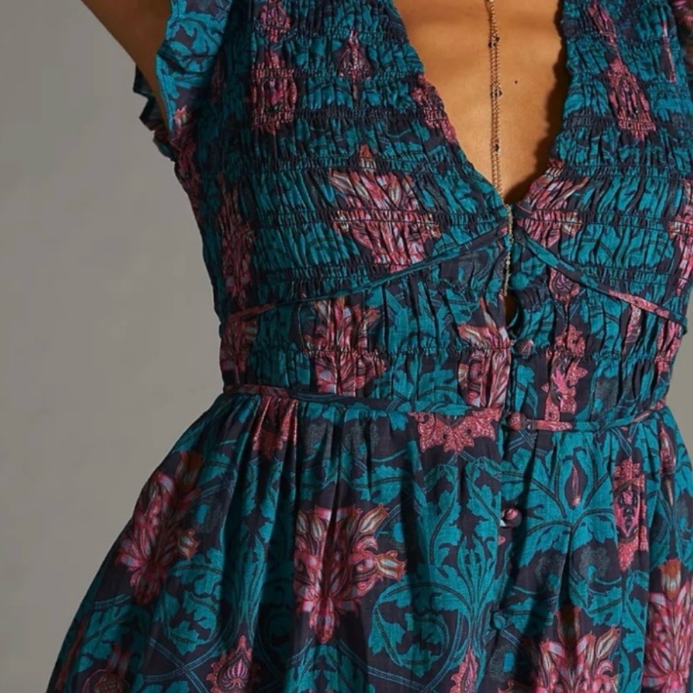 Anthropologie Smocked Ruffle Maxi Dress